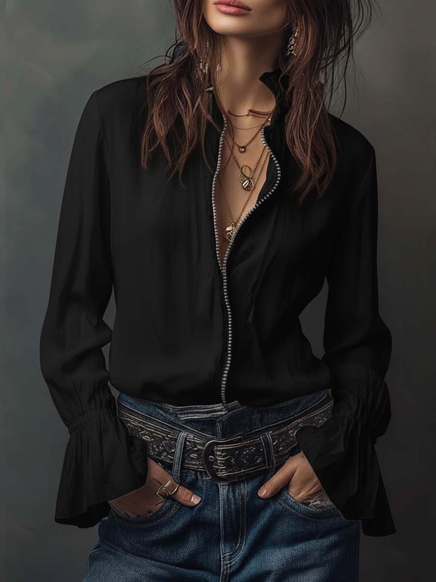 Ana · White Blouse with Ruffles and Zipper