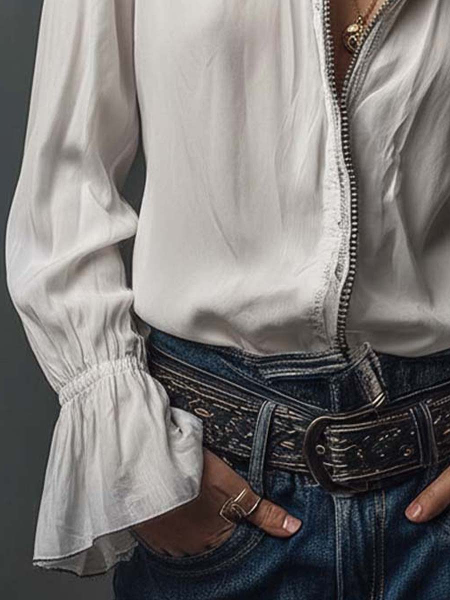 Ana · White Blouse with Ruffles and Zipper