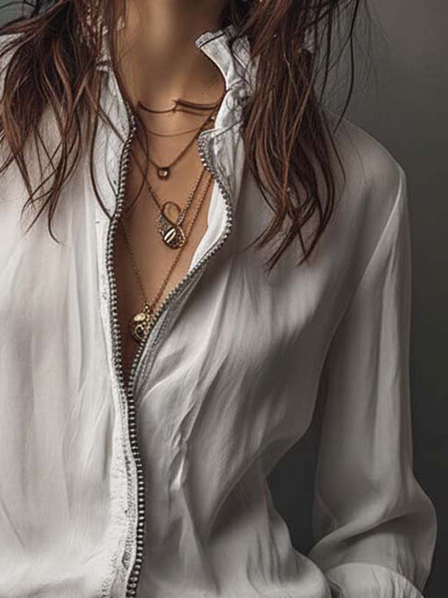 Ana · White Blouse with Ruffles and Zipper