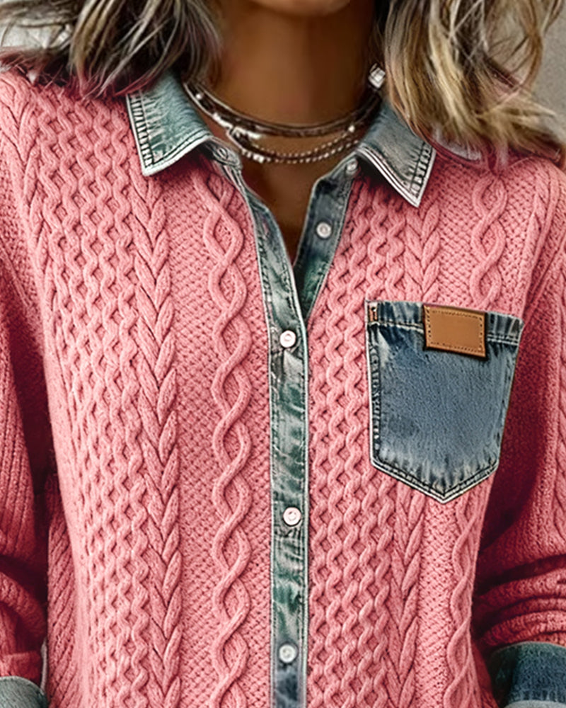 Juliane | Pink Knit Denim Sweater