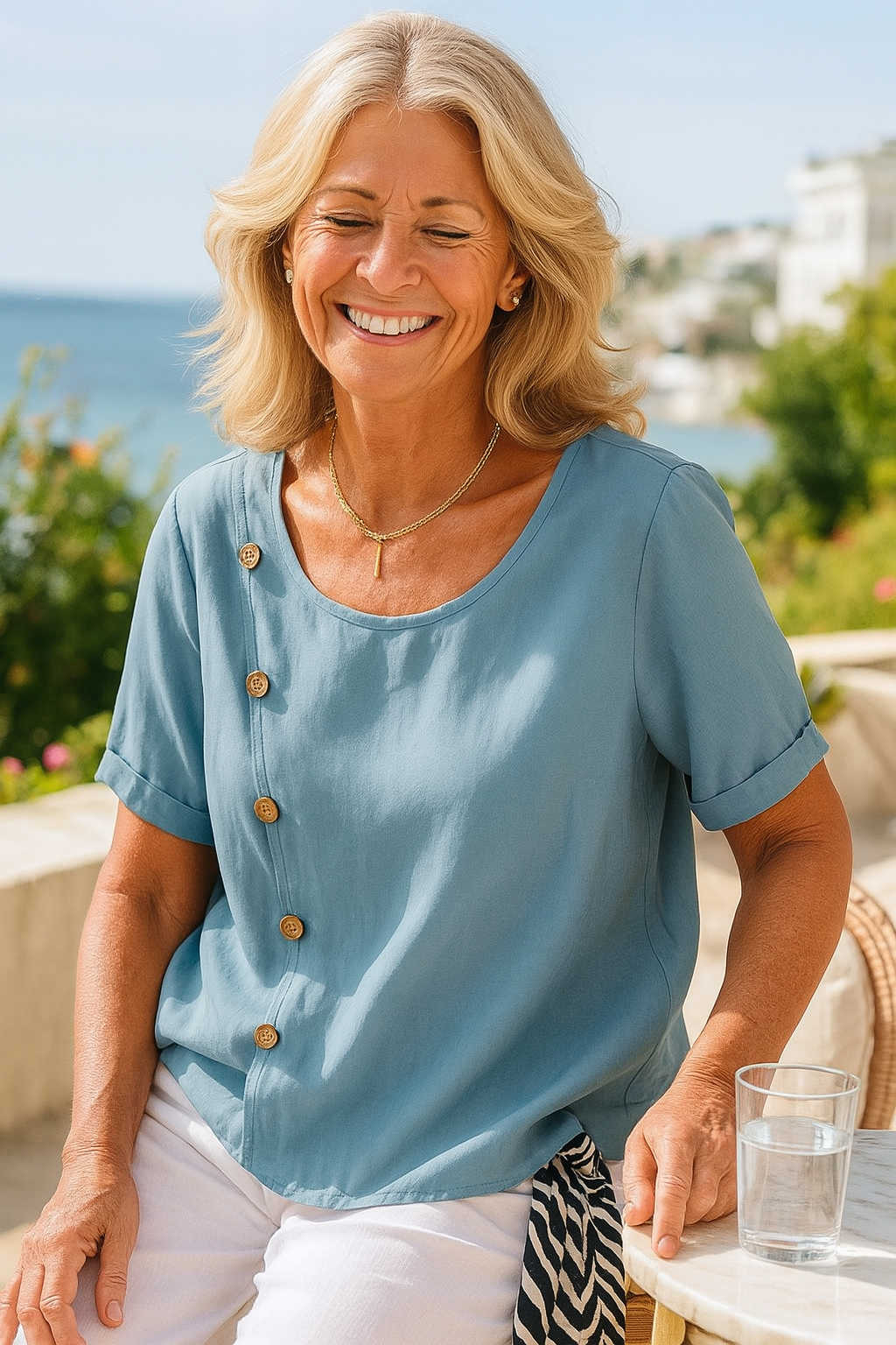 Aria | SoftFlow Button Accent Blouse - Effortless Elegance, Everyday Confidence