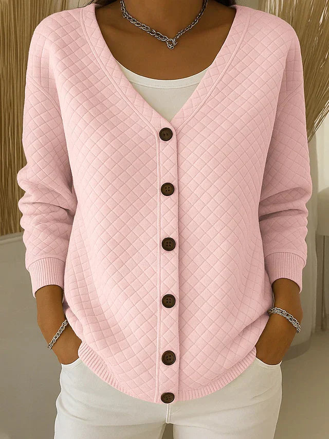 Janice | Textured Pink Button-Up Cardigan