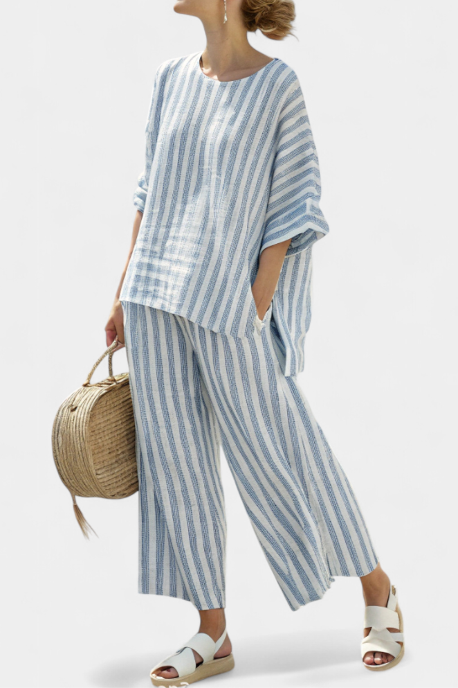 Elara | Striped Linen Top & Relaxed Trousers