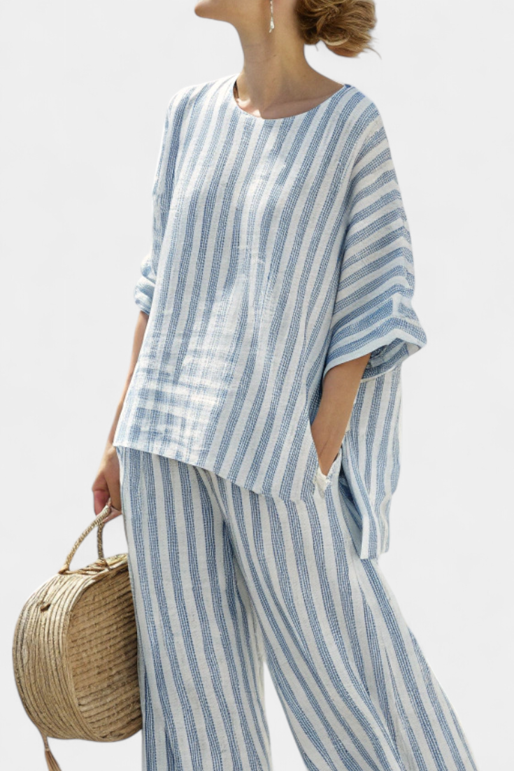Elara | Striped Linen Top & Relaxed Trousers