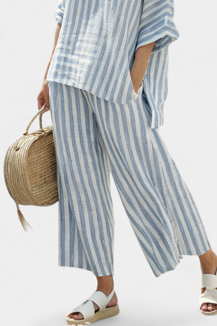 Elara | Striped Linen Top & Relaxed Trousers