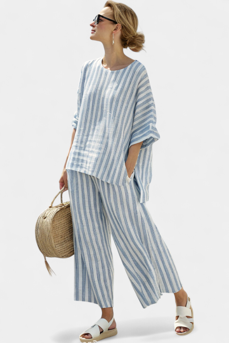Elara | Striped Linen Top & Relaxed Trousers